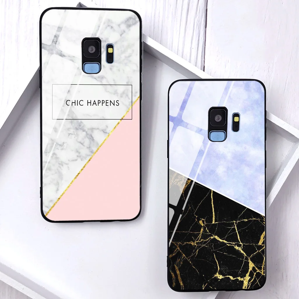 Роскошный Мраморный стеклянный чехол для телефона Samsung Galaxy S6 S7 Edge S8 Plus S9plus S10plus