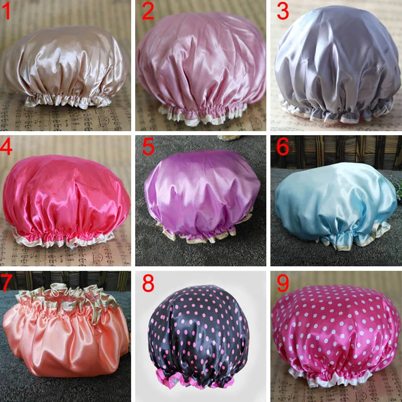 Горячие милые толстые женские шапочки для душа красочные двухслойные ванны душ