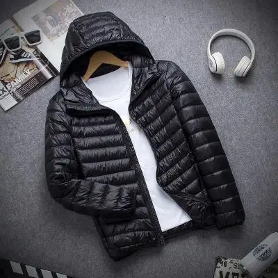 hooded black Бренд, Осень-зима, легкий пуховик, мужская мода, с капюшоном, короткий, большой, ультра-тонкий светильник, молодежное, тонкое пальто, пуховики - Цвет: hooded black