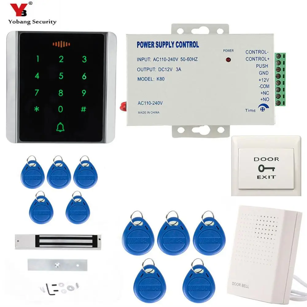 C83 Yobang двери Система контроля доступа комплект RFID Card Reader водостойкий сенсорной клавиатурой Электрический магнитный дверной замок+ кнопка выхода - Цвет: C83