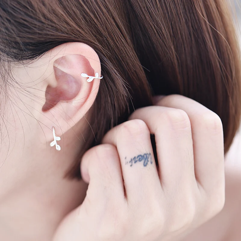 КАСИЮ серьги из серебра 925 для женщин модные маленькие свежие листья сладкий темперамент клипсы на листья.