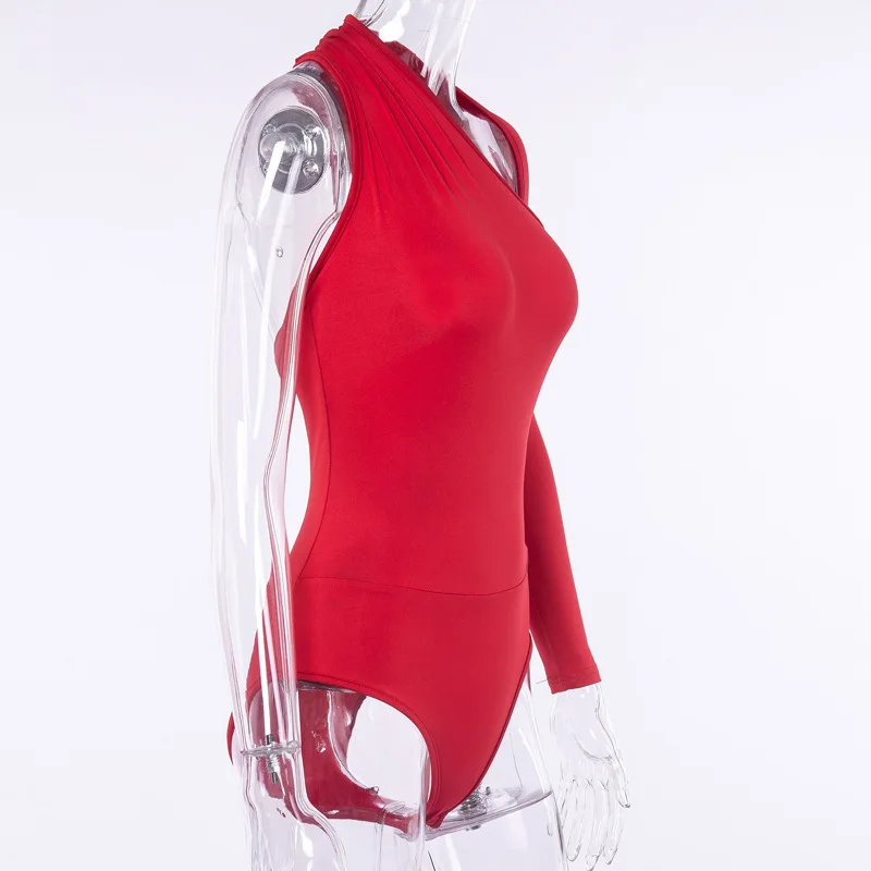 Черный базовый боди на одно плечо Элегантный женский сексуальный летний Боди модный длинный рукав облегающий боди Топы для женщин