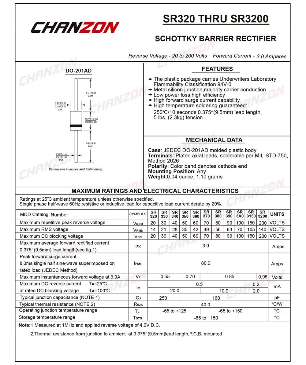 (20 шт.) SR3100 (SB3100) выпрямительный барьер Шоттки диоды 3 А 100 в аналогичные (DO 27) осевые