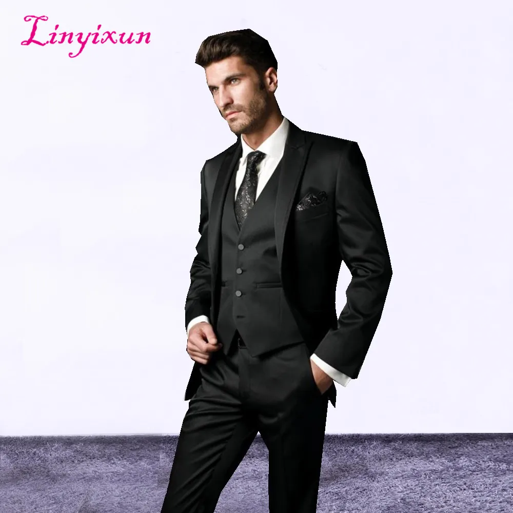2017 официальный Свадебный костюм жениха блейзер приталенный мужской черный на