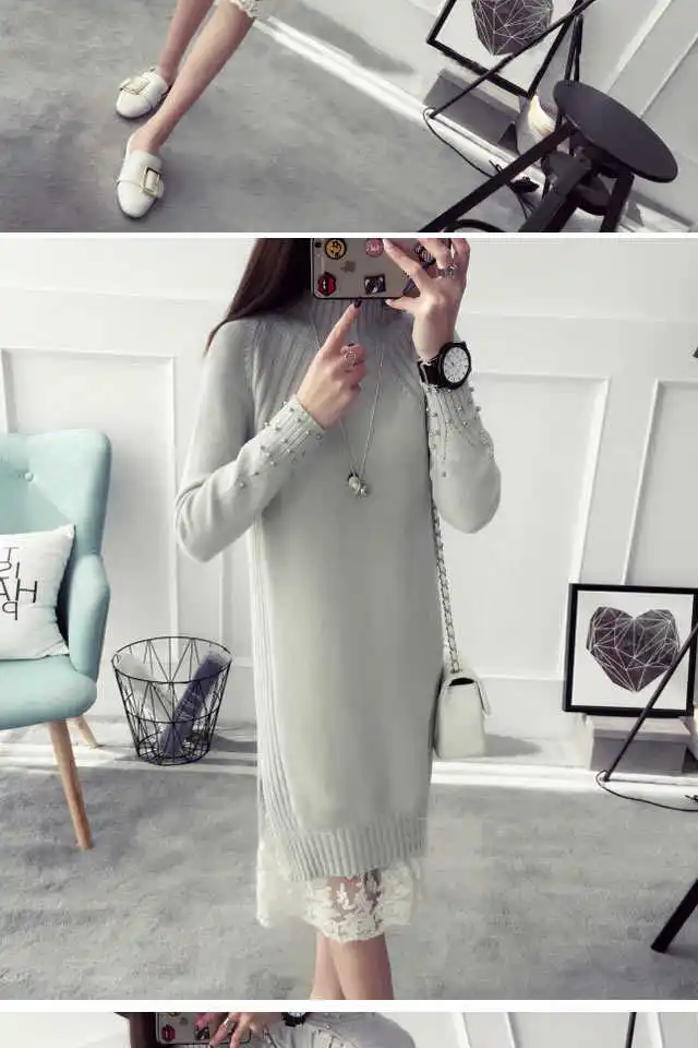 Uppin, новая мода high-Neck Sweater дамы с длинными рукавами платье-свитер женские свободные большой Размеры свитер Цвет женский