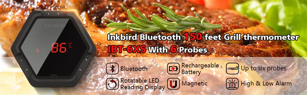 Inkbird Лидер продаж IBT-6XS светодиодный дисплей C/F цифровой беспроводной Bluetooth кухонная печь барбекю термометр для гриля с шестью зондами