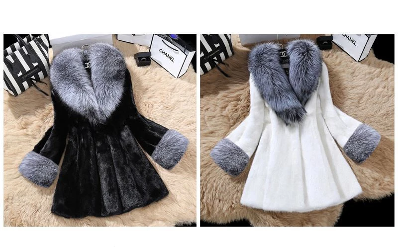 Misshow элегантный Искусственный мех Куртки искусственный Silver Fox меховой воротник