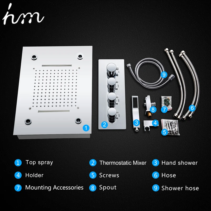 Водопад LED Смеситель для душа Набор Дождь Насадка / Большой поток воды Ванна