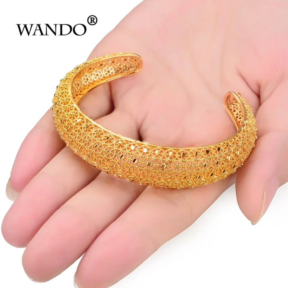 WANDO Newest 2pcs/lot Dubai wedding Jewelry Gold Color Women Bangles For Ethiopian Bracelets Africa Arab b141 | Украшения и