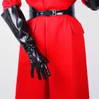 Длинные кожаные перчатки 50 см, широкие манжеты, рукав-фонарик, искусственная кожа, три полоски, белые, черные женские лакированные кожаные перчатки WPU06