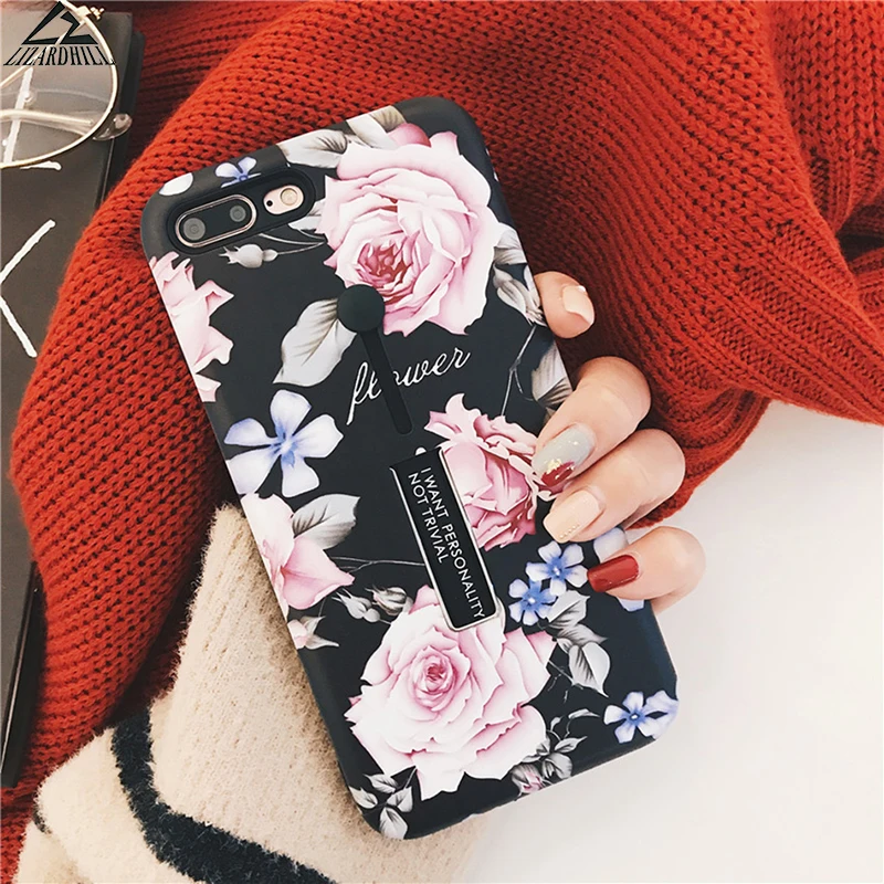 Lizardhill Fashion flowers phone cases for iphone x case 6 6s 7 8 plus coque fundas floral with ring holder kickstand |