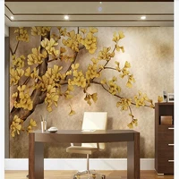 custom wallpaper hand painted chinese ginkgo tree tv background wall painting waterproof material