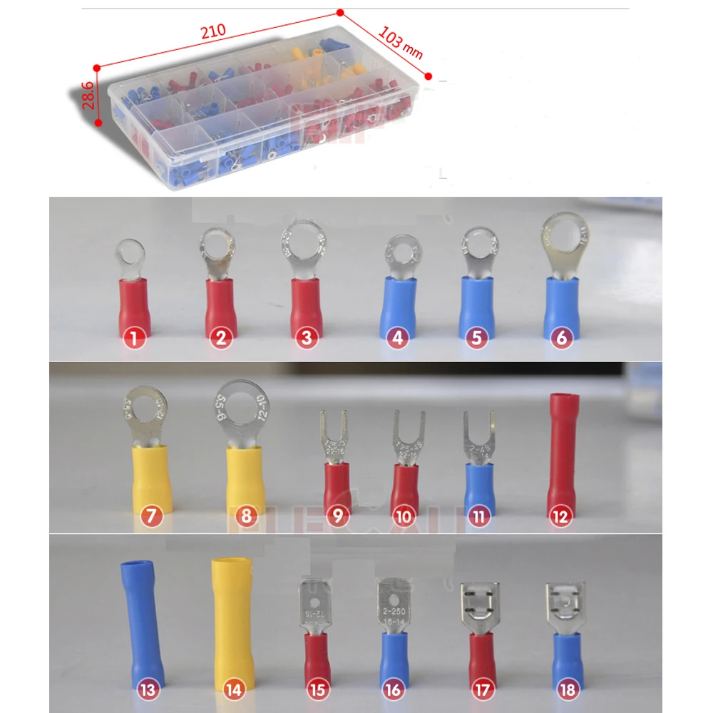 295 шт. предварительно Изолированная лопатка вилка кольцо клеммные Наконечники