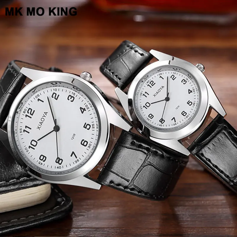 Новые корейские модные черные коричневые кожаные мужские и женские часы