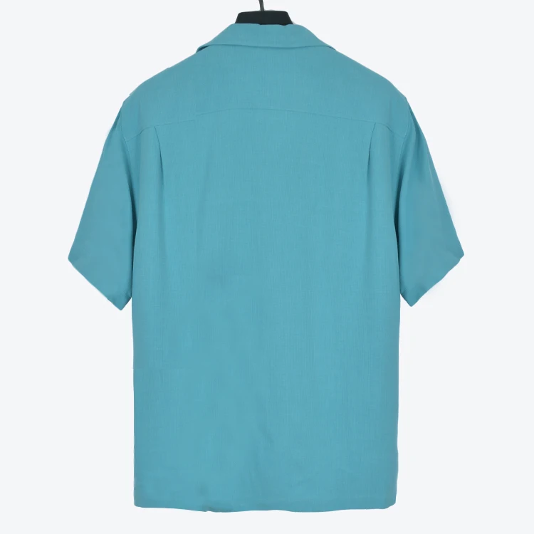 Двухцветные шелковые рубашки Мужская Однотонная рубашка с коротким рукавом