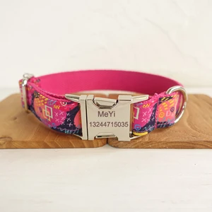 Розовый Граффити полиэстер ошейник для собак с лазерной гравировкой индивидуальная Пряжка Прямая поставка доступно
