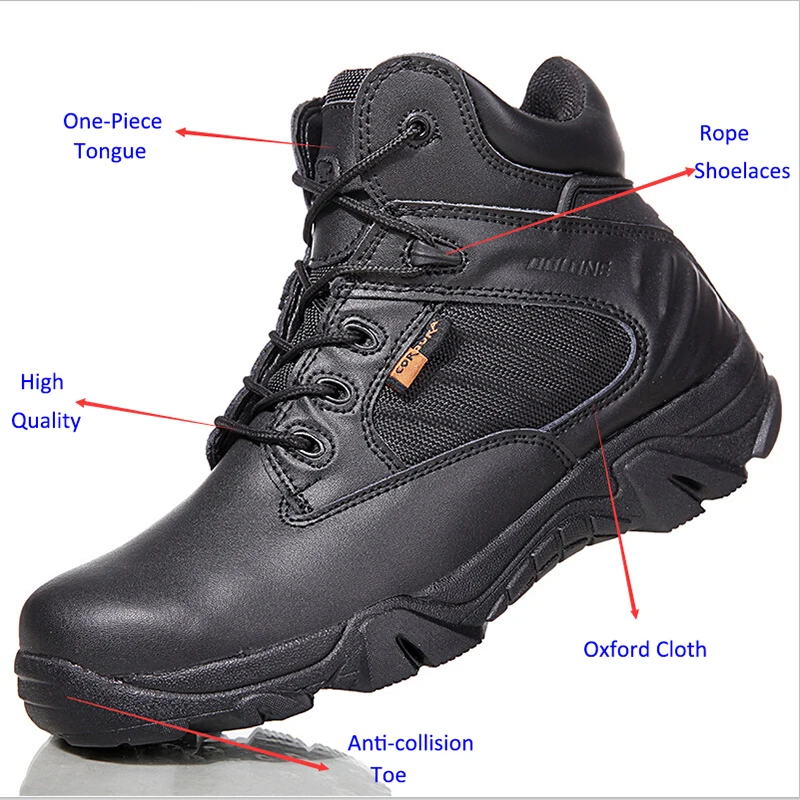 Мужские ботинки в стиле милитари черные дышащие для активного отдыха походов и