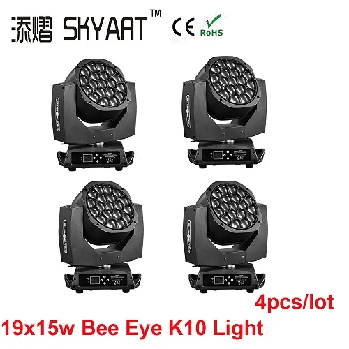 4pcs Движущаяся головка 19x15 Вт большой пчелиный глаз луч светодиодный светильник Освещение сцены DMX Zoom Wash Effect Dj освещение каждый светодиодный контроль для DJ Discl Club - Цвет: 4pcs