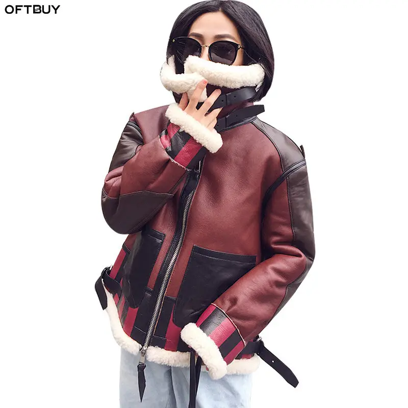 OFTBUY/2019 зимняя куртка Женское пальто из натурального меха натуральной кожи теплая