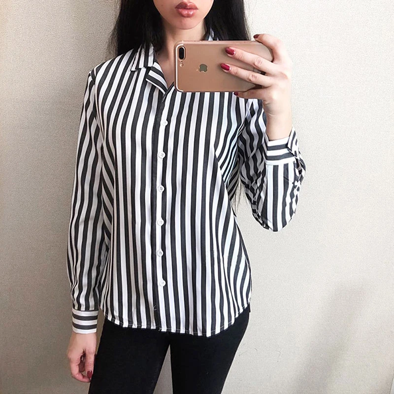 Полосатые блузки Blusa новые женские топы весенние Рабочие Рубашки с длинным