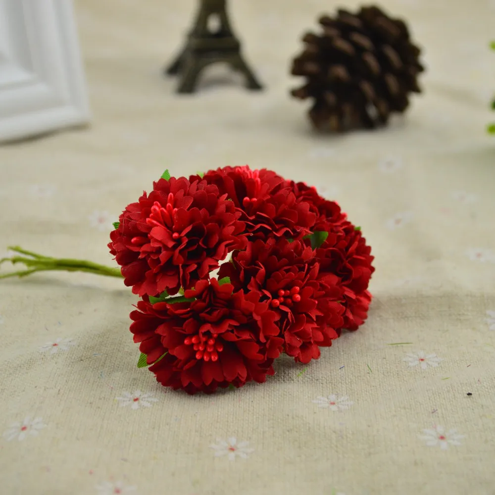 red 6 шт./набор шелковая Гвоздика diy ВЕНОК подарки Искусственные цветы к Рождеству для дома свадебный Декор Аксессуары Поддельные Скрапбукинг - Цвет: red