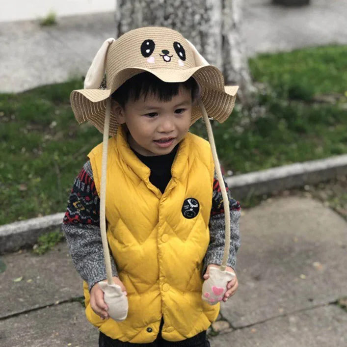 Оптовая продажа Новинка детская шапка летняя с заячьими ушками милая пляжная