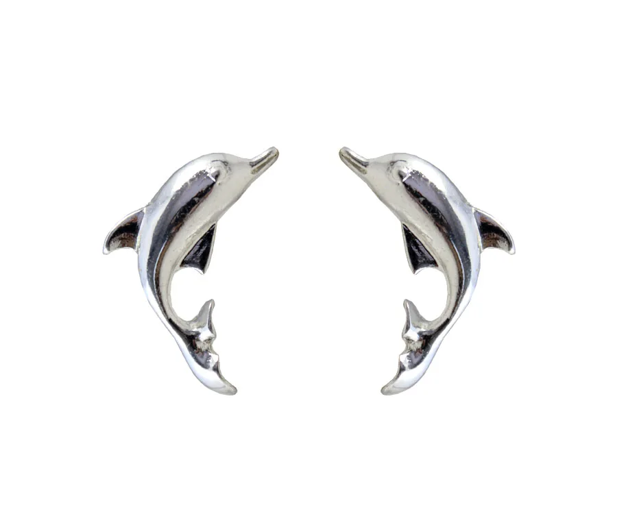 Серьги гвоздики из белого золота с морскими животными дельфинами 2016|stud earrings