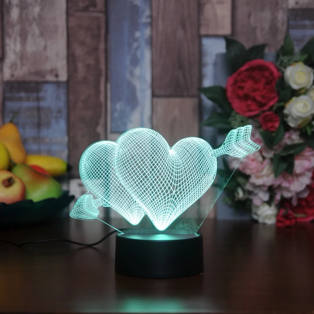 Подарок на день Святого Валентина 3D лампа светодиодный светильник 7 цветов