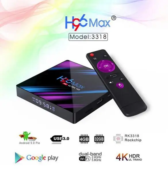 ТВ-приставка H96 MAX 3318 дюйма 5 шт. Android 9 0 4 + 32/64 ГБ RK3318 1080P 4K Wi-Fi | Электроника