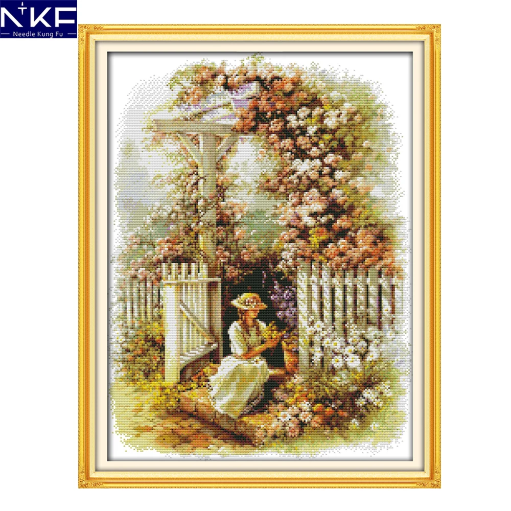 

NKF Garden girl Cross stitching DIY Needlework Cross Stitch Kits For Embroidery Home Decoration Cross-stitch Set Embroidery