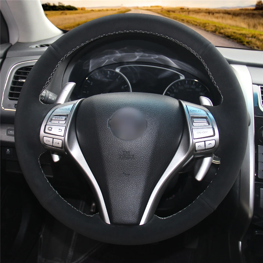MEWANT черный замшевый чехол на руль для Nissan Teana 2013- Altima 2013- X-Trail- Qashqai- Rogue