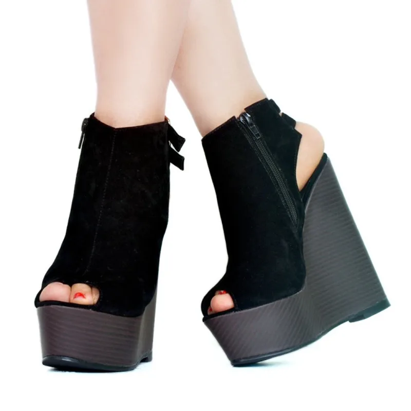 

Обувь SHOFOO, красивая модная женская обувь, замша, водонепроницаемая платформа около 4,5 см, сандалии на танкетке 14,5 см, женские сандалии.