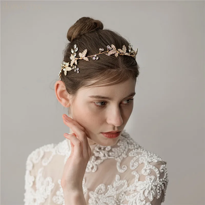 

Повязка на голову женская с золотыми листьями, свадебная тиара, украшение для волос