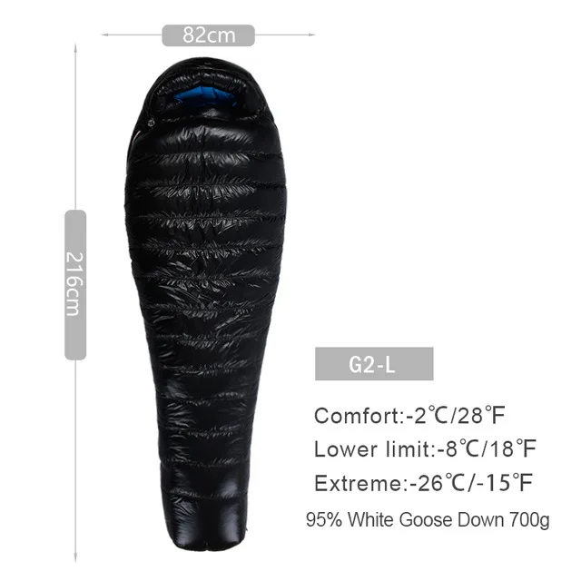 G2 Black Long AEGISMAX G серия белый гусиный пух мумия кемпинг спальный мешок Сверхлегкий дизайн перегородки Открытый Туризм нейлоновый спальный мешок - Цвет: G2 Black Long