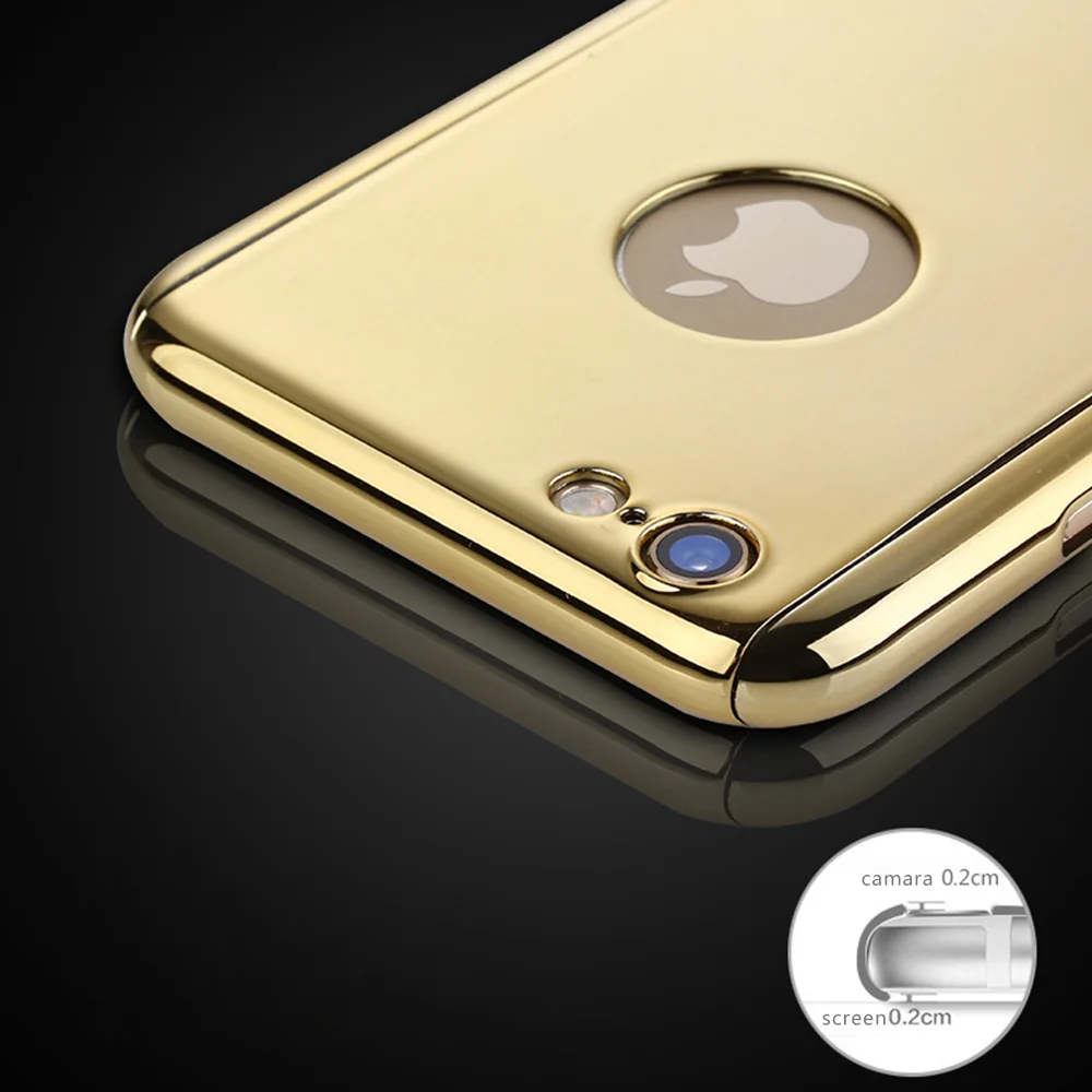 360 Full Body Protection Case for iPhone 6 6s 7 Plus X 5 5s SE Cover +Tempered Glass Rose Gold Luxury Mirror Eletroplate Coque |
