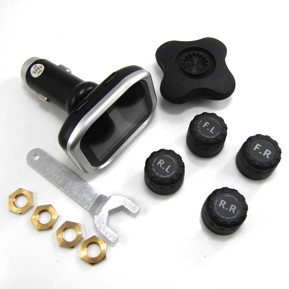 

LCD TPMS Cigarette lighter Wireless Digital Tire Pressure Monitoring System 4 External Sensor Car Alarm system CHADWICK TP720