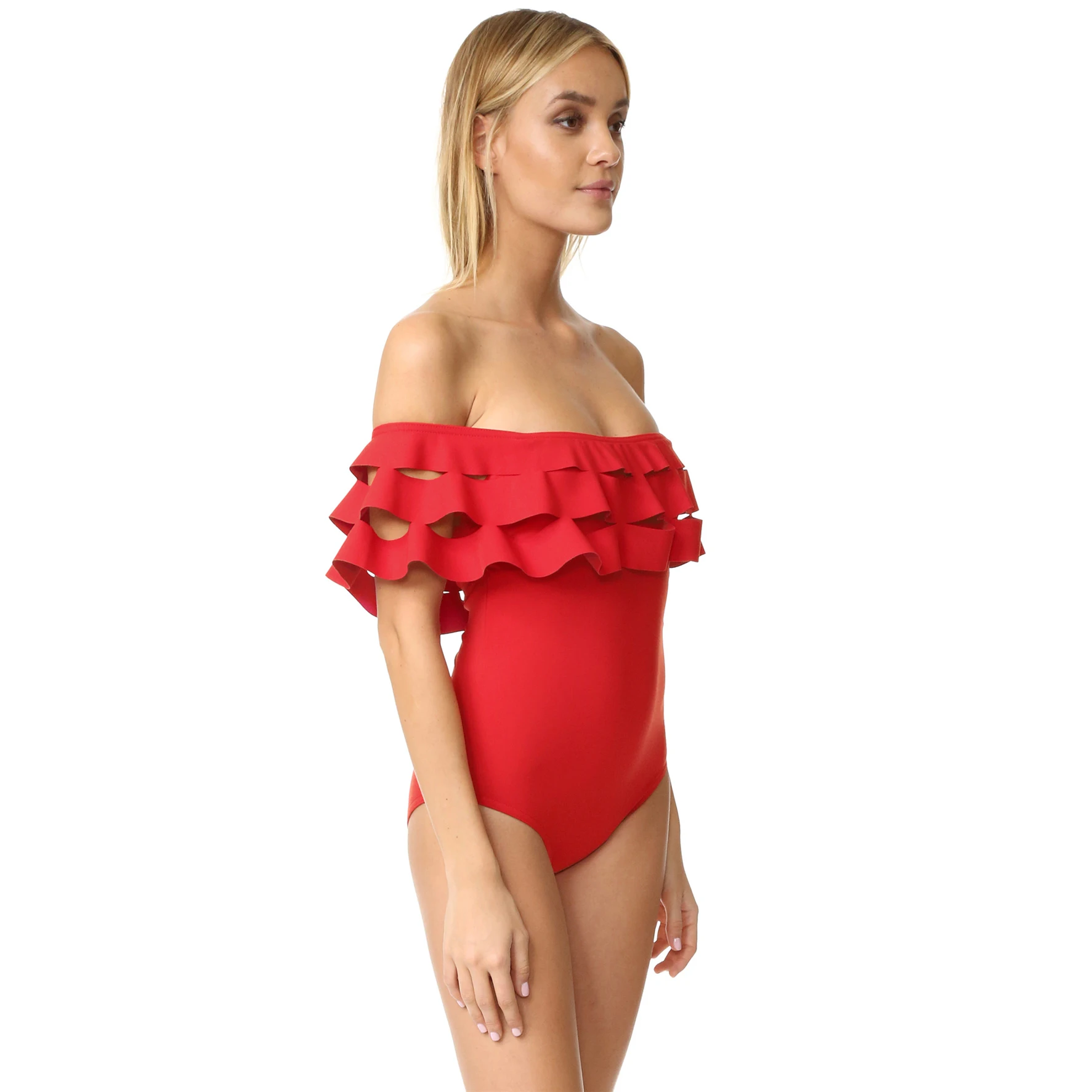 ESSV Off Shoulder Ruffle цельный купальник Женские Спортивные Купальники Sexy Мягкий боди