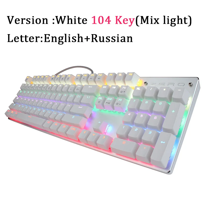 Игровая механическая клавиатура светодиодный подсветка синий красный черный переключатель оси игровая клавиатура Metoo ZERO 104/87 клавиша электронная Спортивная клавиатура - Цвет: Russian 104Key White