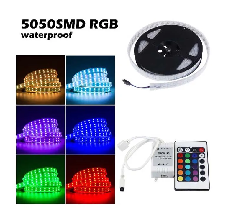 5050 Водонепроницаемый RGB 5 м 600 светодиодный двухрядные ленты s 120 s/M + 24Key пульт