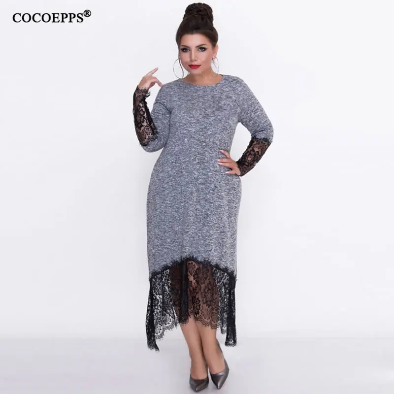 COCOEPPS 5XL 6XL большой Размеры кружева лоскутное женское платье Повседневное Работа