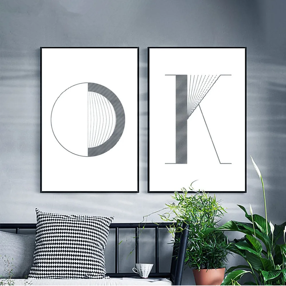 Gohipang скандинавские постеры и принты букв ок холст картина Современные настенные
