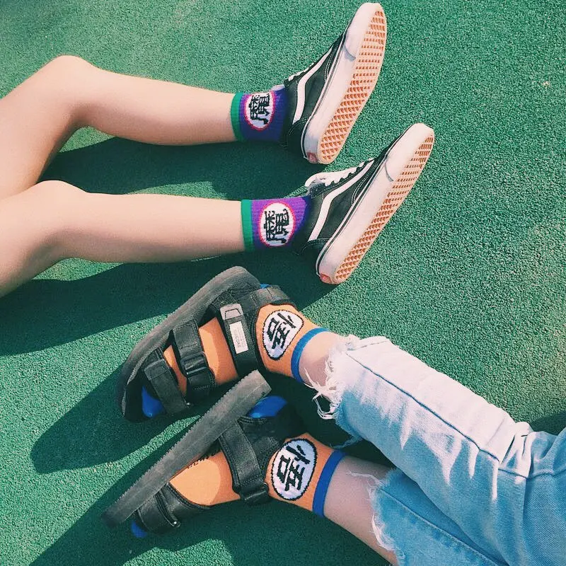 Для женщин Забавный мультфильм Dragon Ball скейтборд хлопковые носки Harajuku Сокс пара