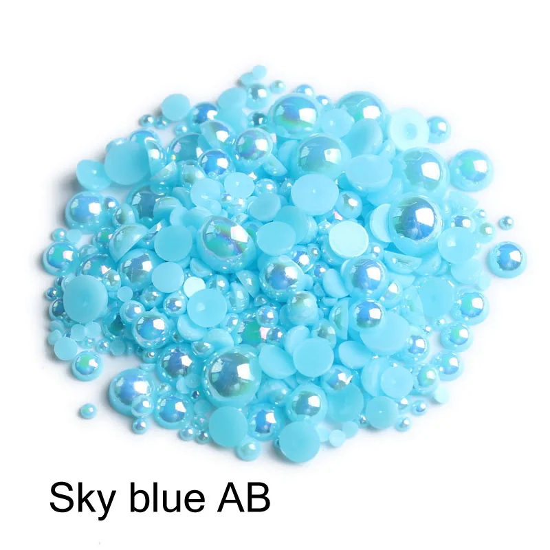 Sky Blue AB 1000pcs/bag colourful round half pearl beads flat back For jewelry making Sewing Plastic ABS Pearl Beads2mm/3mm/4mm/5mm/6mm/8mm - Цвет: Sky Blue AB