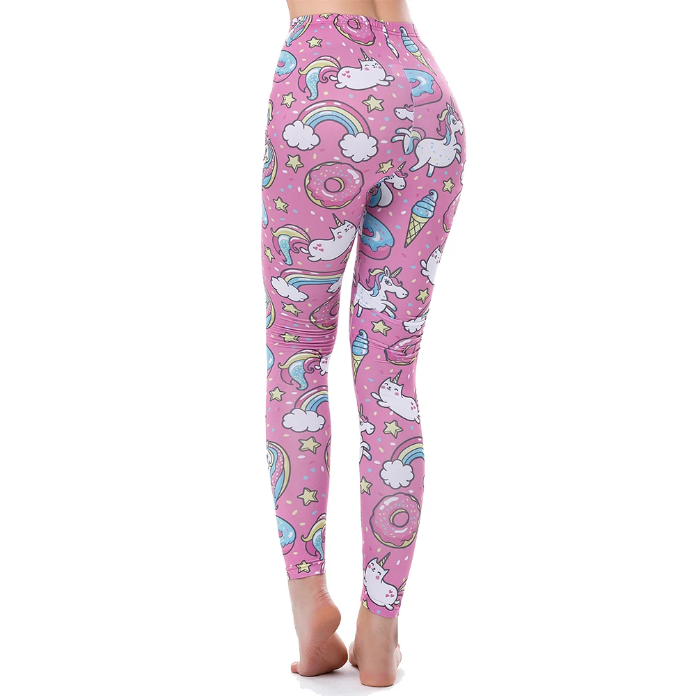 Бренд KYKU, леггинсы с рисунком единорога, женские леггинсы, Леггинсы для фитнеса, сексуальные, высокая талия, пуш-ап, блестящие, с 3d принтом, радужные штаны, звезда, кошка, Пончики