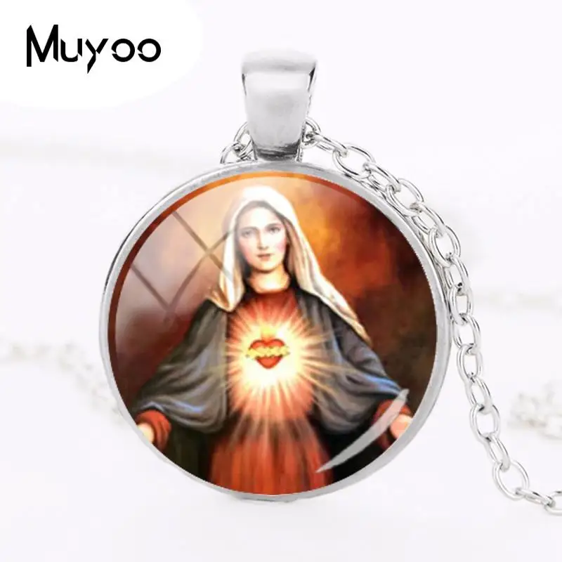 Безупречный Heart Of Mary Цепочки и ожерелья религиозные колье с кулоном Пресвятого Сердца Ювелирные изделия Mary Стекло кабошон Цепочки и ожерелья s HZ1