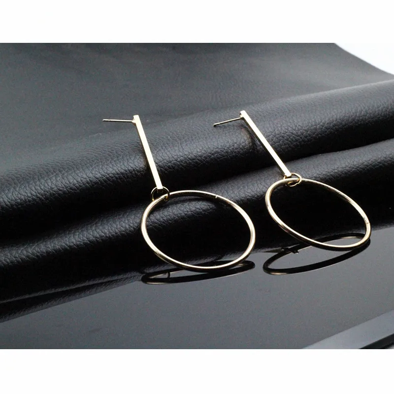 Женские большие круглые серьги с подвеской элегантные золотого цвета e086 2018|earrings