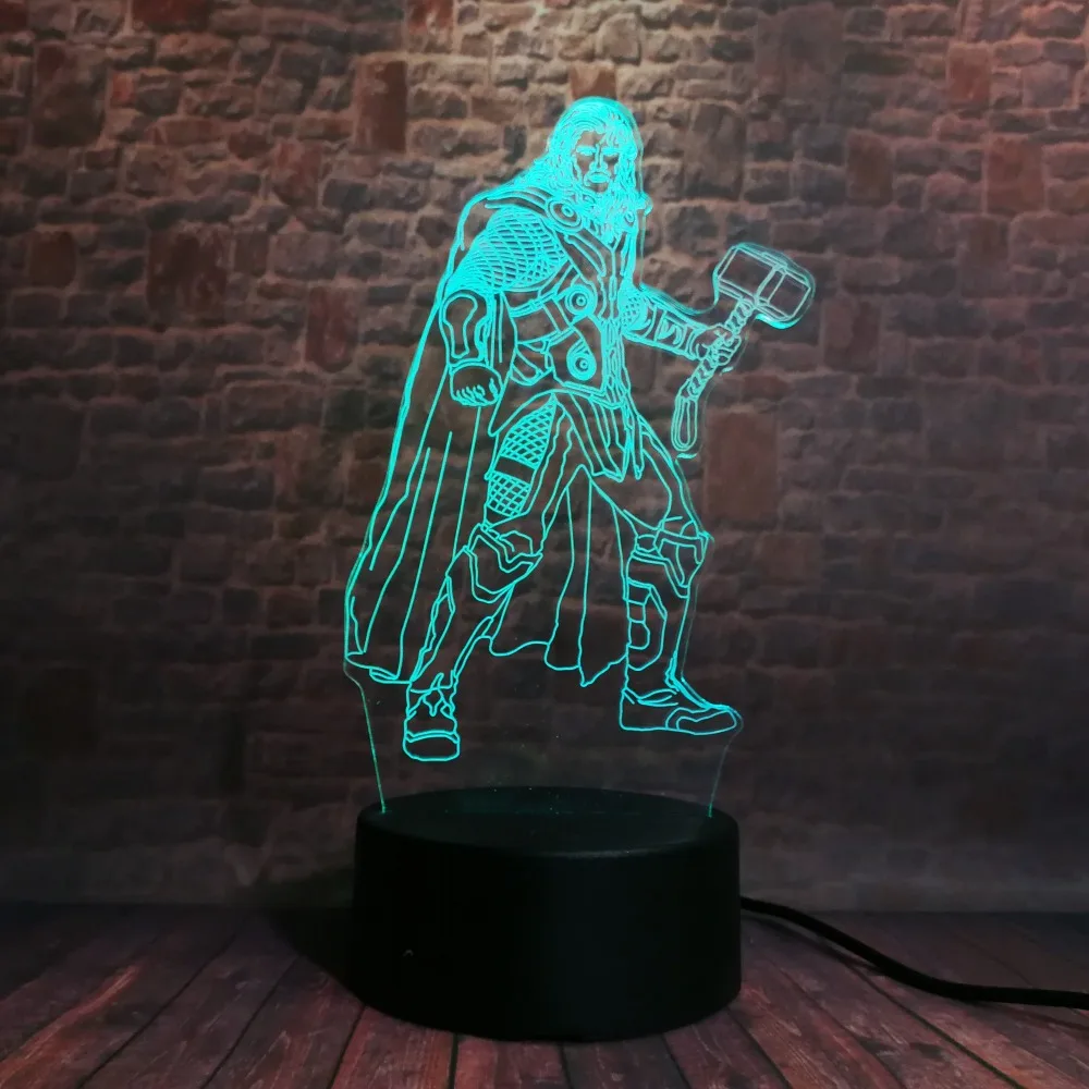 Мстители Marvel Alliance Thor с молотком 3D аниме фигурка Ночной светильник Креативный
