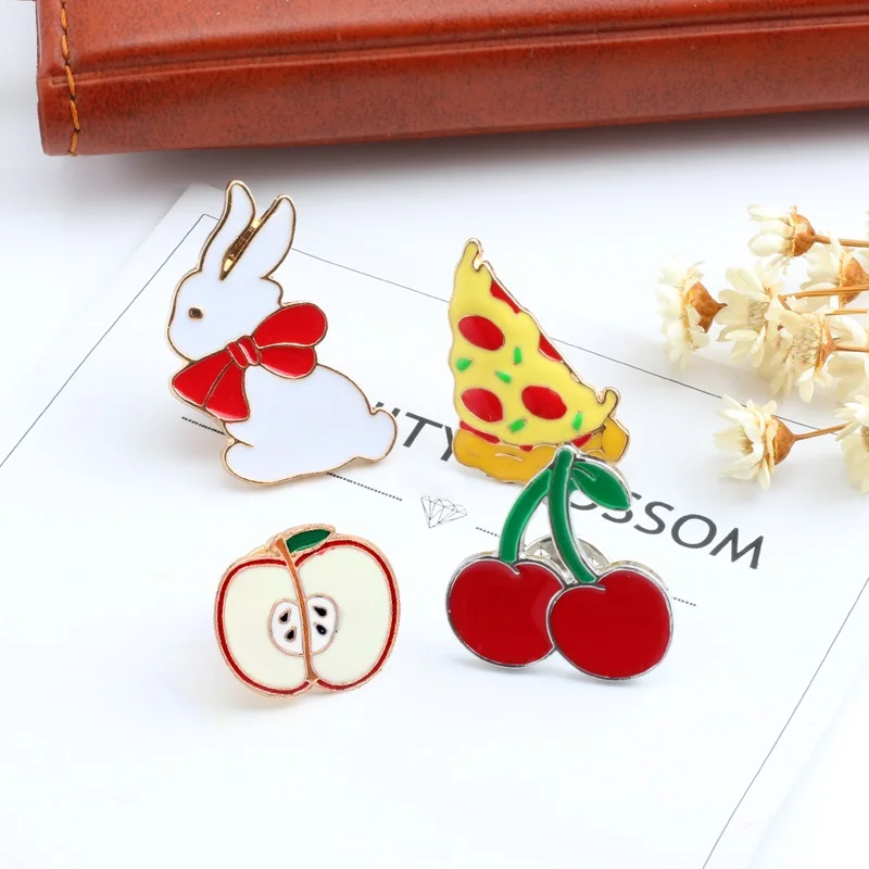 4 шт. комплект Броши Kpop мультфильм шпильки для женщин пицца кролик вишня Apple