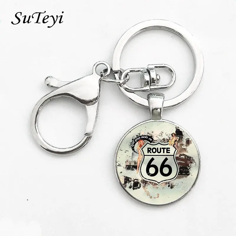 В винтажном стиле Металлическая цепочка для ключей шоссе 66 США кольцо мужчин и