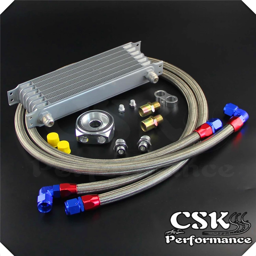 

7 Row AN10 Oil Cooler + 3/4*16& M20*1.5 Filter Adapter Hose Kit For Japan Car